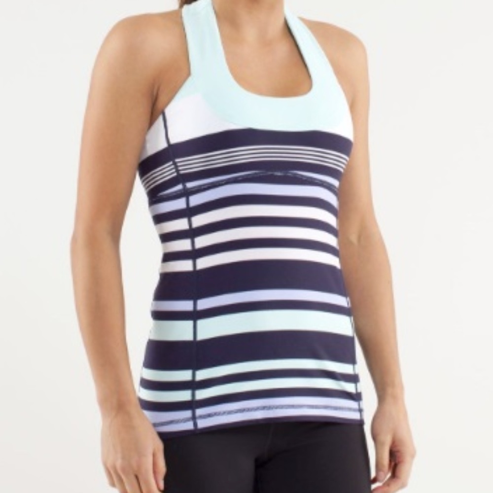 Lululemon Striped Scoop Neck Tank (8) Navy & Aqua